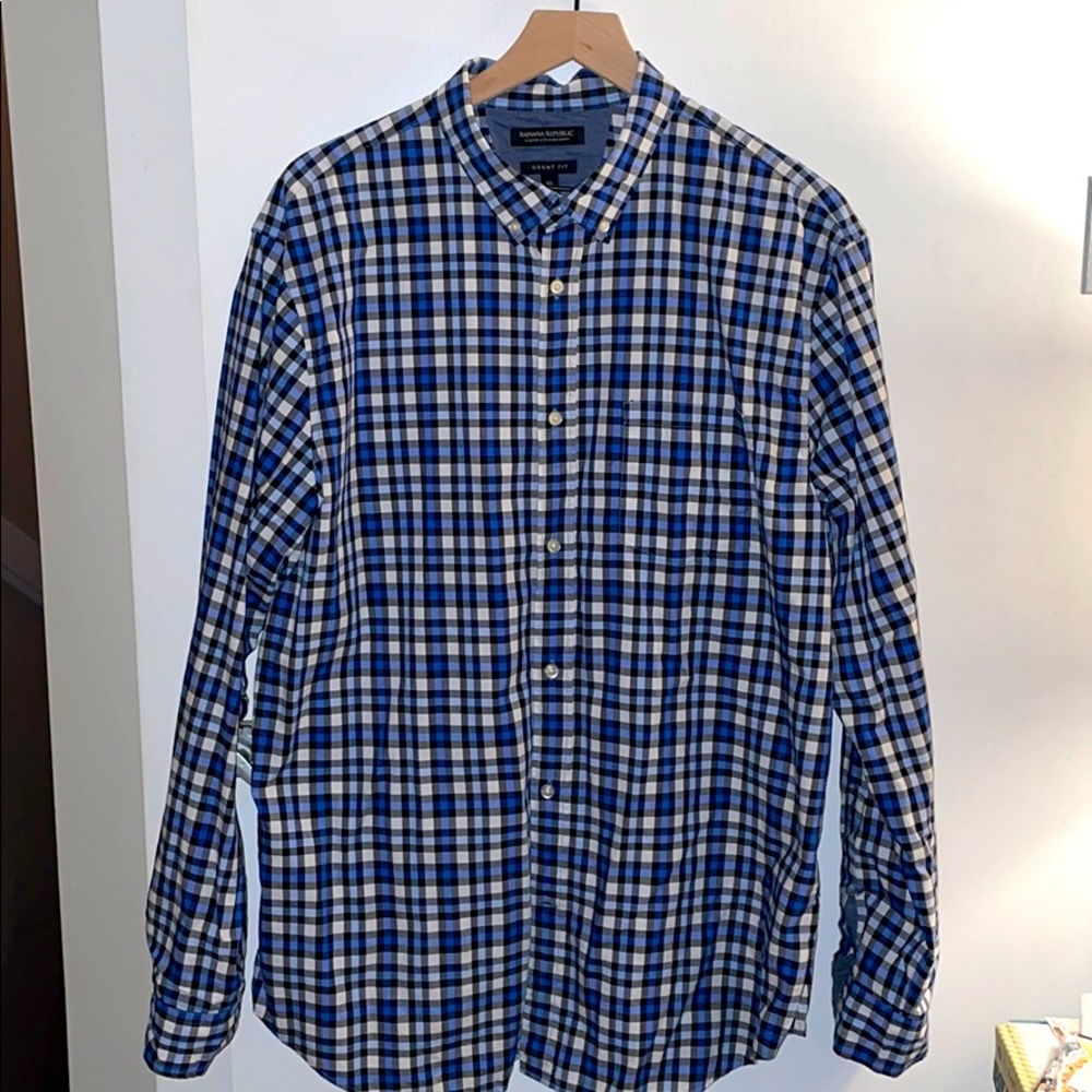 Banana Republic Grant Fit Plaid Custom 078 Wash Shirt